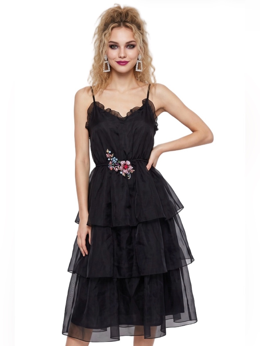 VINTAGE Black sleeveless midi cocktail dress petite feminine retro Evening wear